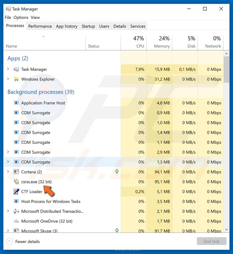 csrss.exe in task manager no description