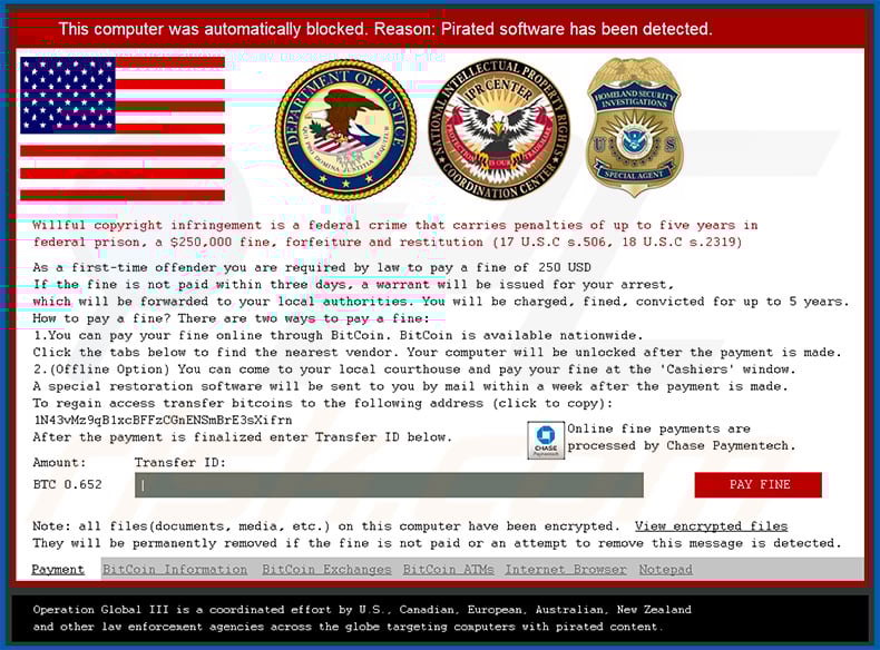 Pirated Software Has Been Detected ransomware
