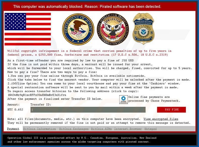 Pirated Software Has Been Detected ransomware