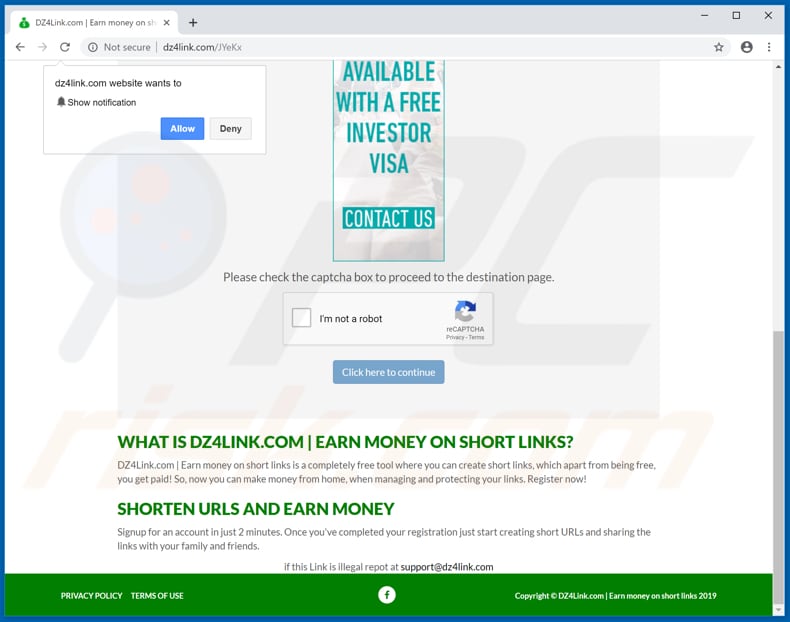 dz4link[.]com pop-up redirects
