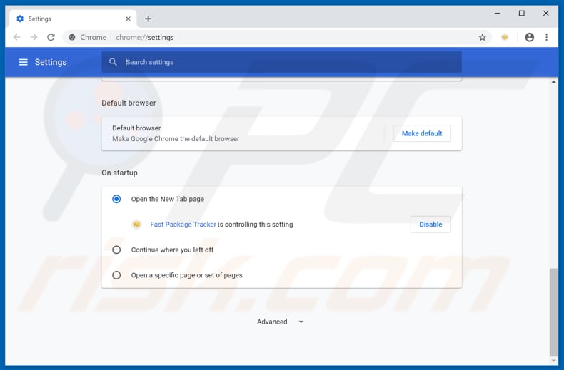 Removing search.fastpackagetracker.co from Google Chrome homepage