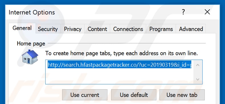 Removing search.fastpackagetracker.co from Internet Explorer homepage