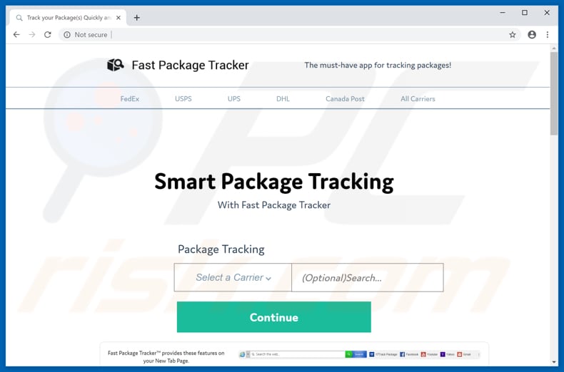 Website used to promote Fast Package Tracker browser hijacker