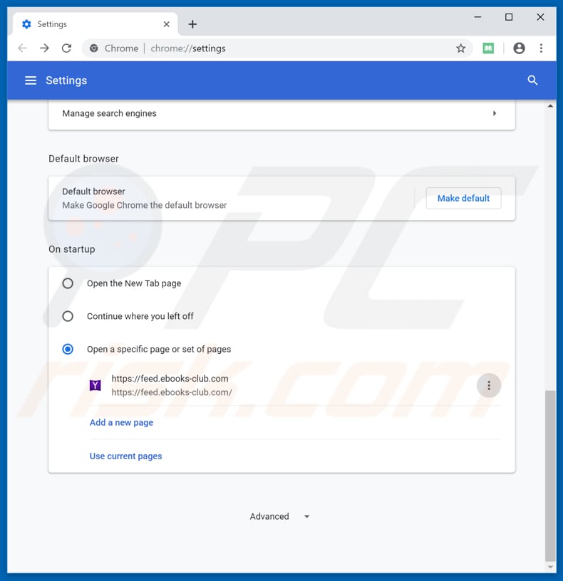 Removing feed.ebooks-club.com from Google Chrome homepage
