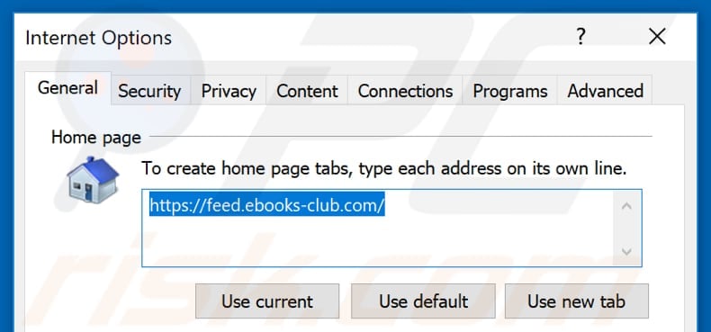 Removing feed.ebooks-club.com from Internet Explorer homepage