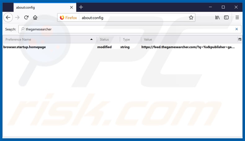 Removing feed.thegamesearcher.com from Mozilla Firefox default search engine