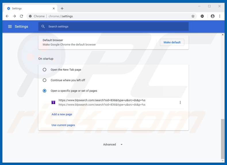 Removing blpsearch.com from Google Chrome homepage