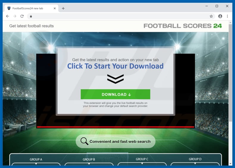 Website used to promote FootbalScores24 browser hijacker