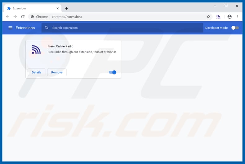 Removing Free - Online Radio ads from Google Chrome step 2