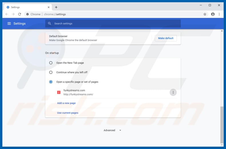 Removing funkystreams.com from Google Chrome homepage