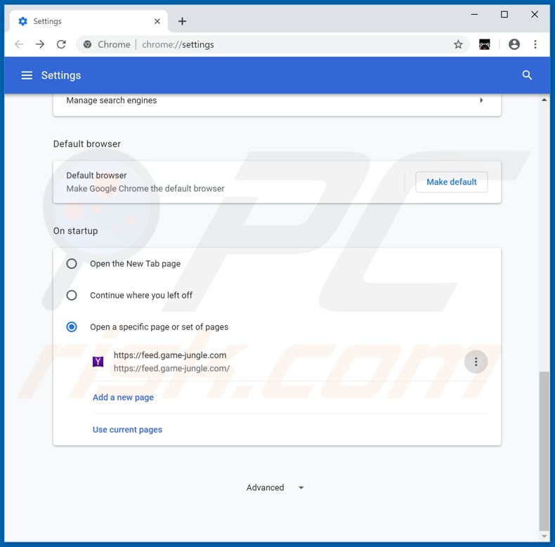 Removing feed.game-jungle.com from Google Chrome homepage