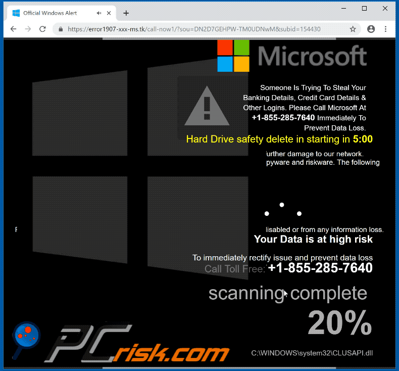 Appearance of Hard Drive Safety Delete scam