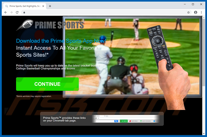 Website used to promote Prime Sports browser hijacker