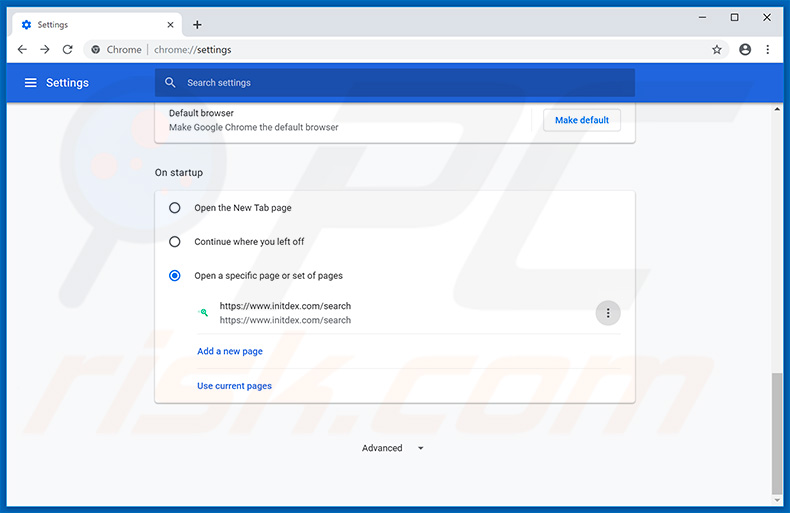 Removing initdex.com from Google Chrome homepage
