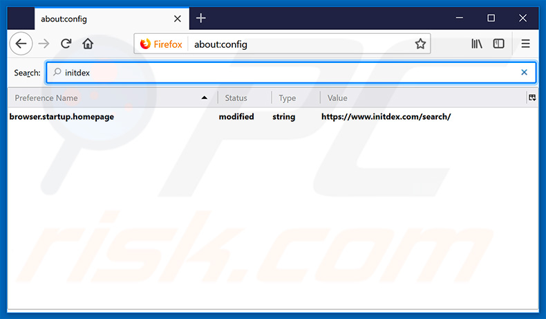 Removing initdex.com from Mozilla Firefox default search engine