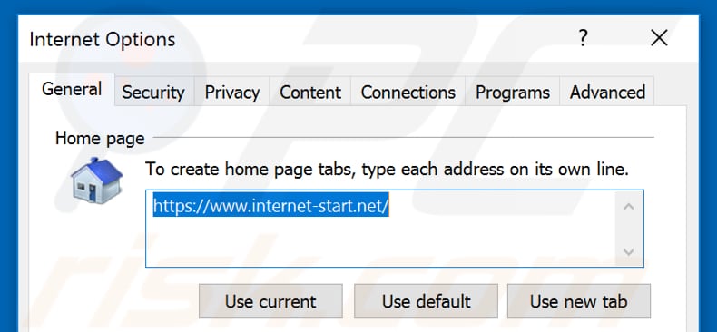 Removing internet-start.net from Internet Explorer homepage
