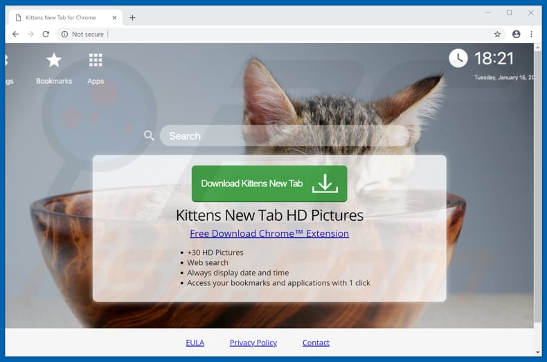 Website used to promote Kittens New Tab browser hijacker