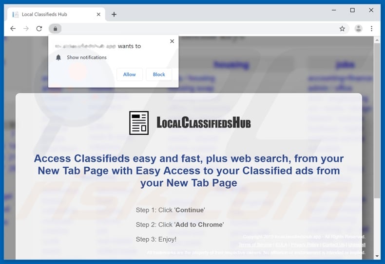 Local Classifieds Hub asking to allow browser notifications