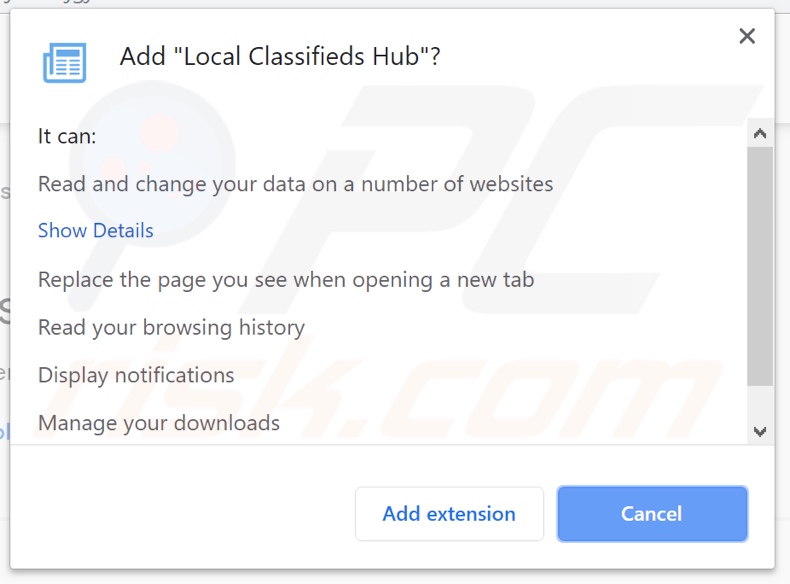 Local Classifieds Hub asking for permissions