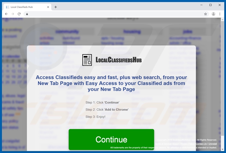 Screenshot of website promoting Local Classifieds Hub