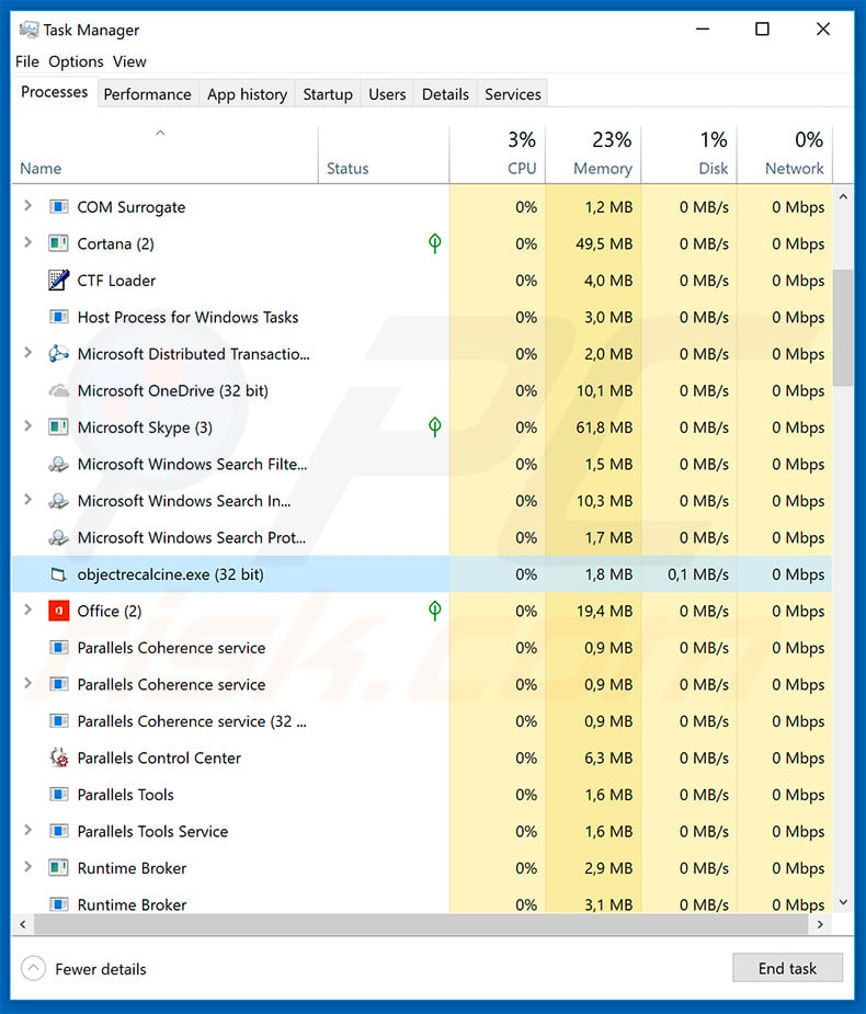 LokiBot trojan in Windows Task Manager