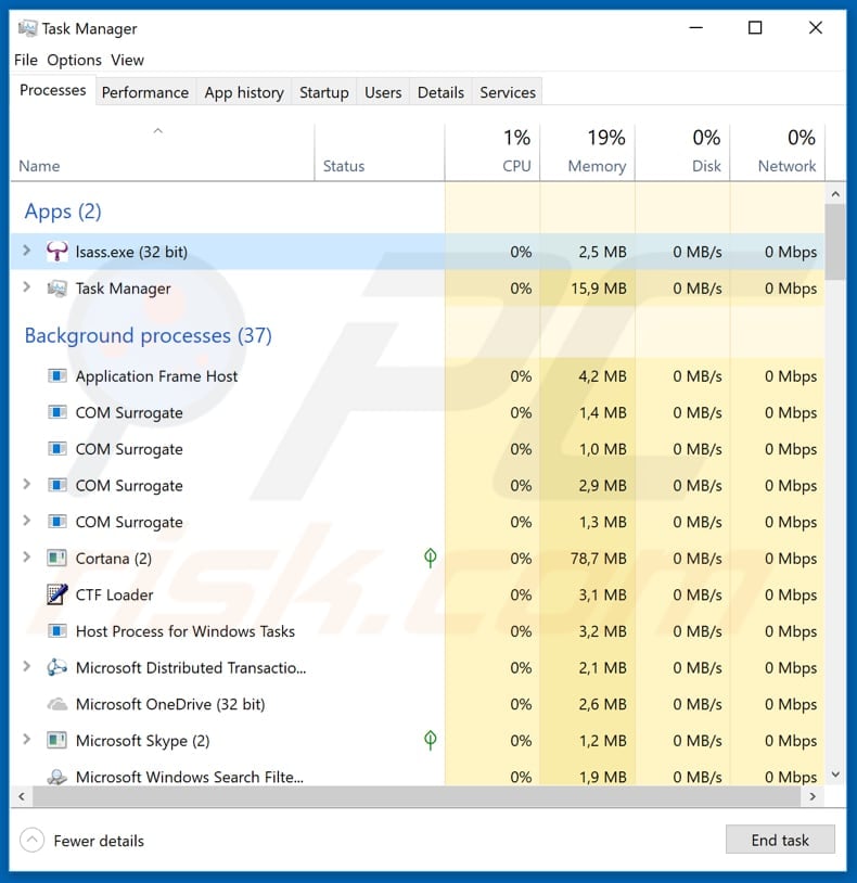 lsass.exe malicious process running in task manager