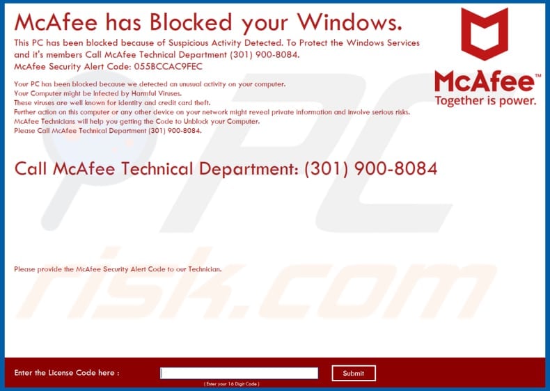 McAfee has Blocked your Windows scam