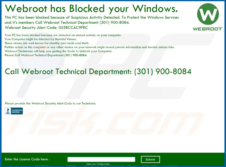 McAfee has blocked windows webroot variant