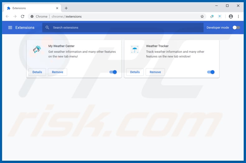 Removing myweathercenter.co related Google Chrome extensions
