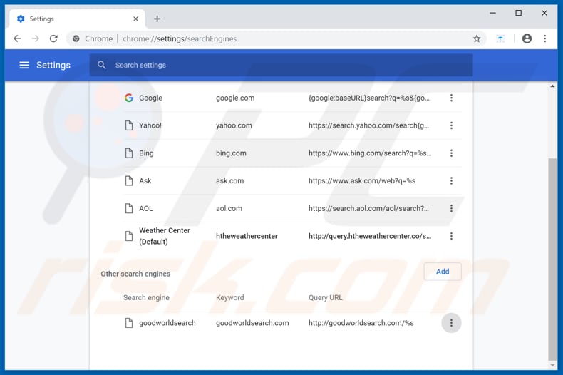 Removing myweathercenter.co from Google Chrome default search engine