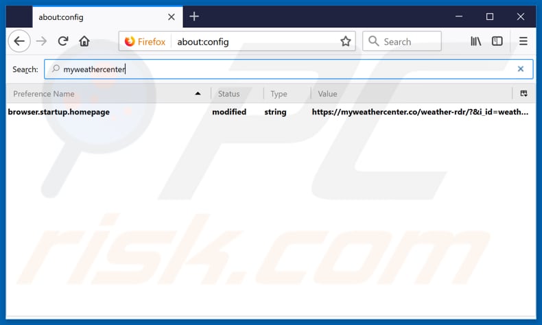 Removing myweathercenter.co from Mozilla Firefox default search engine