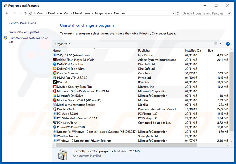 nsrooting.com adware uninstall via Control Panel