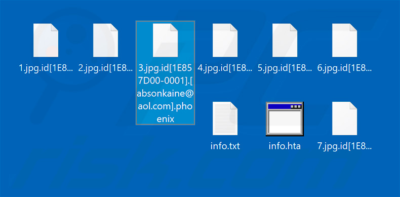 Files encrypted by Phoenix-Phobos ransomware (.phoenix extension)