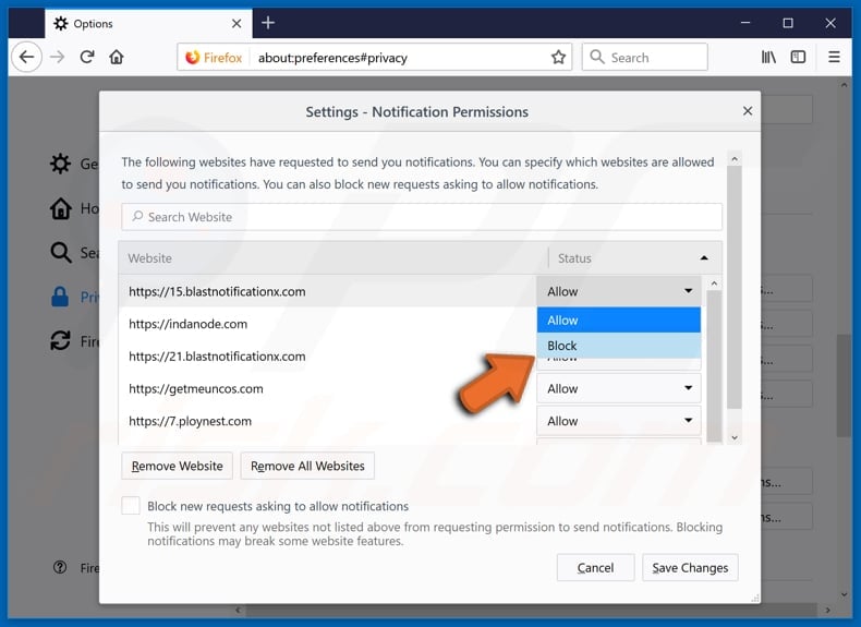 Disable pop-up notifications in Mozilla Firefox web browser