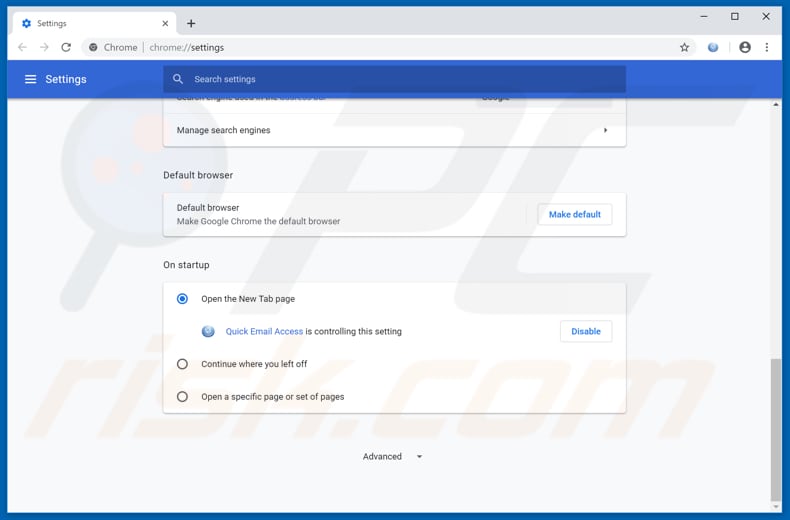 Removing search.hquickemailaccess.co from Google Chrome homepage