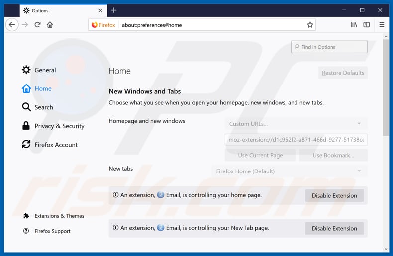 Removing search.hquickemailaccess.co from Mozilla Firefox homepage
