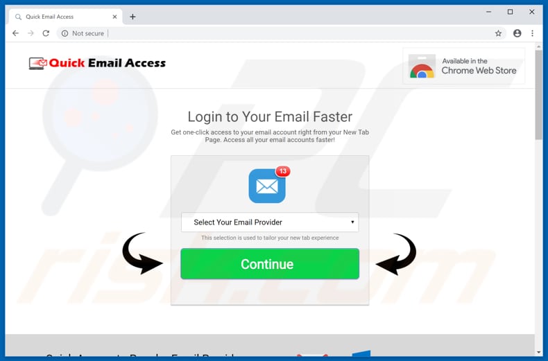 Website used to promote Quick Email Access browser hijacker