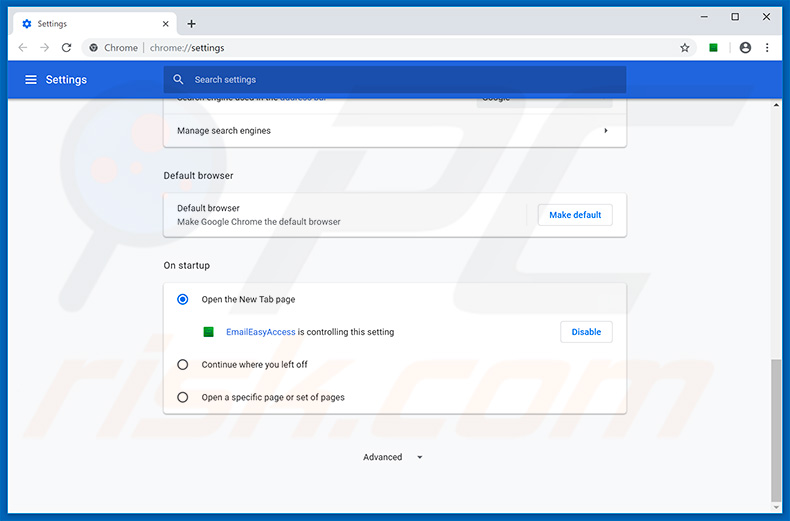 Removing search.emaileasyaccess.com from Google Chrome homepage