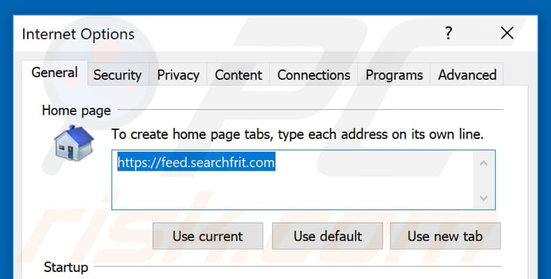 Removing feed.searchfrit.com from Internet Explorer homepage