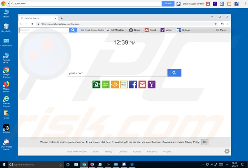 search.hemailaccessonline.com website opened by installed toolbar