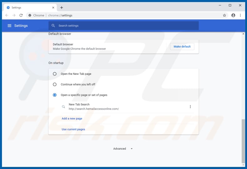 Removing search.hemailaccessonline.com from Google Chrome homepage