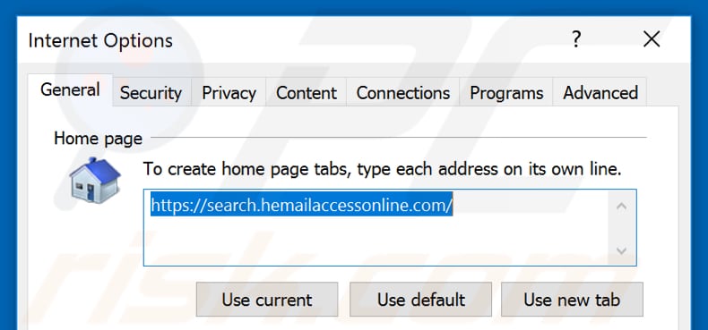 Removing search.hemailaccessonline.com from Internet Explorer homepage