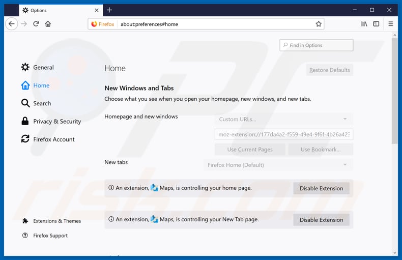 Removing search.hgomaps.co from Mozilla Firefox homepage