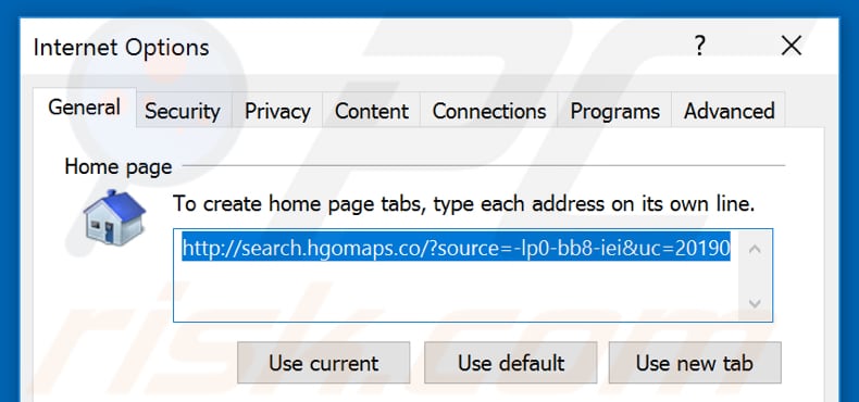 Removing search.hgomaps.co from Internet Explorer homepage