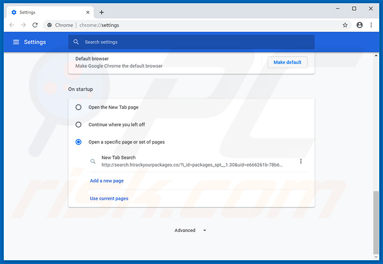 Removing search.htrackyourpackages.co from Google Chrome homepage