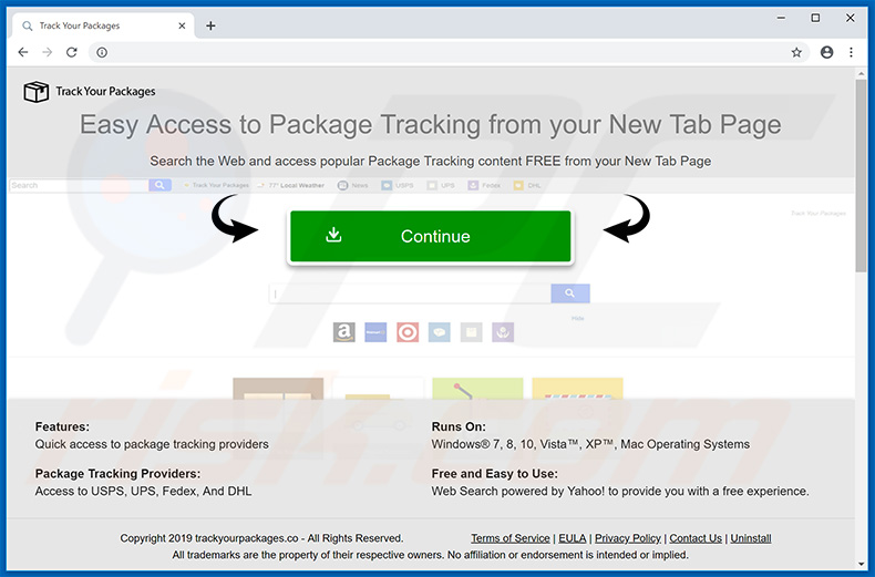 Website used to promote Track Your Packages browser hijacker