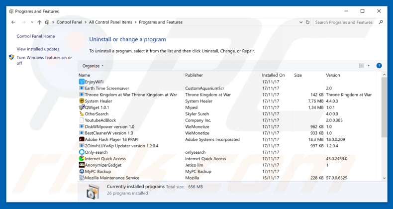 searchmedia.online browser hijacker uninstall via Control Panel