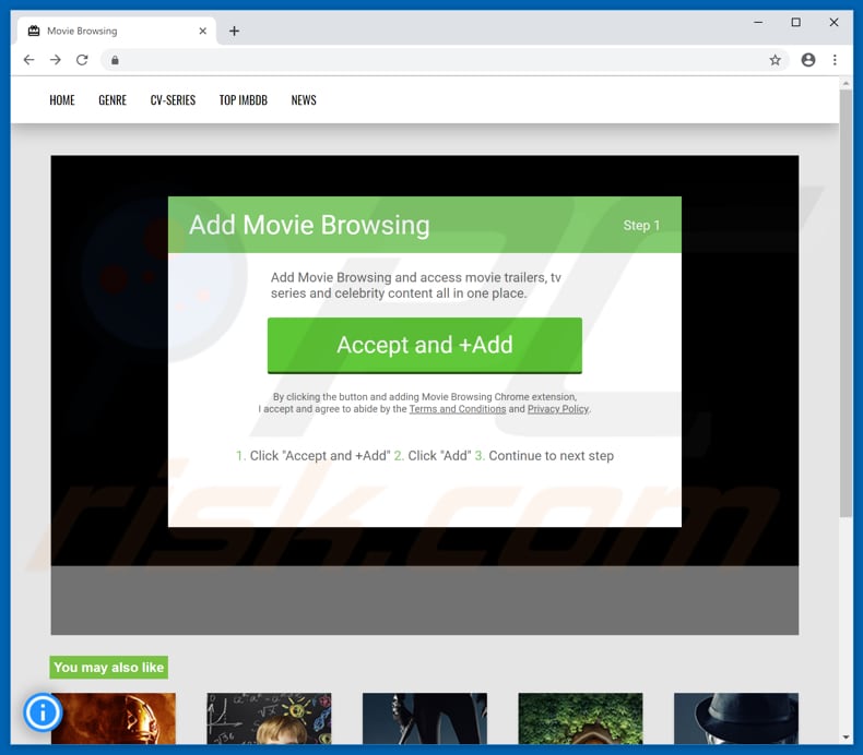 Website used to promote Movie Browsing browser hijacker
