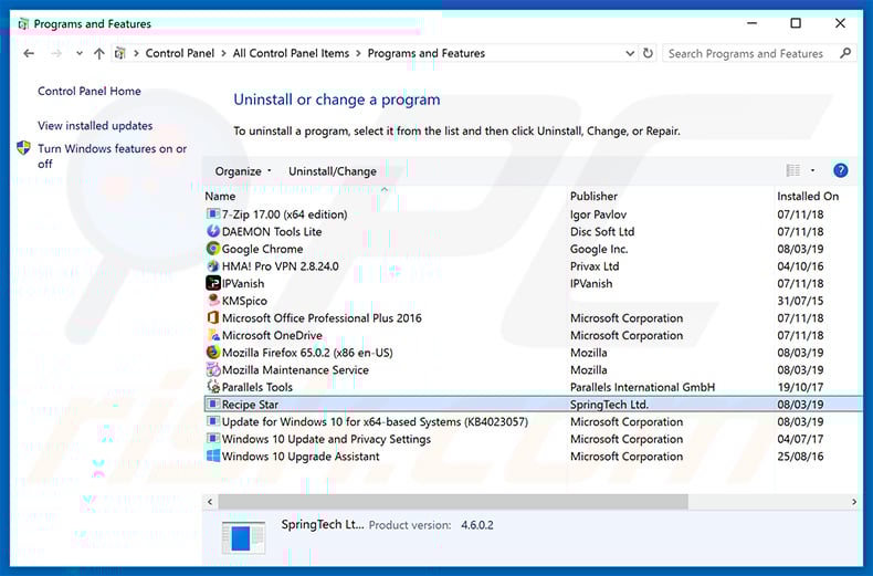 search.searchrs1.com browser hijacker uninstall via Control Panel