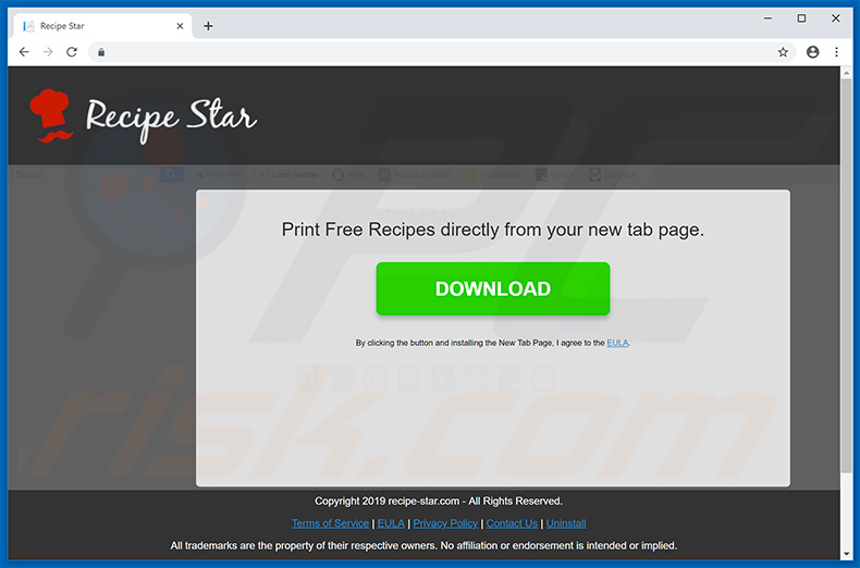 Website used to promote Recipe Star browser hijacker